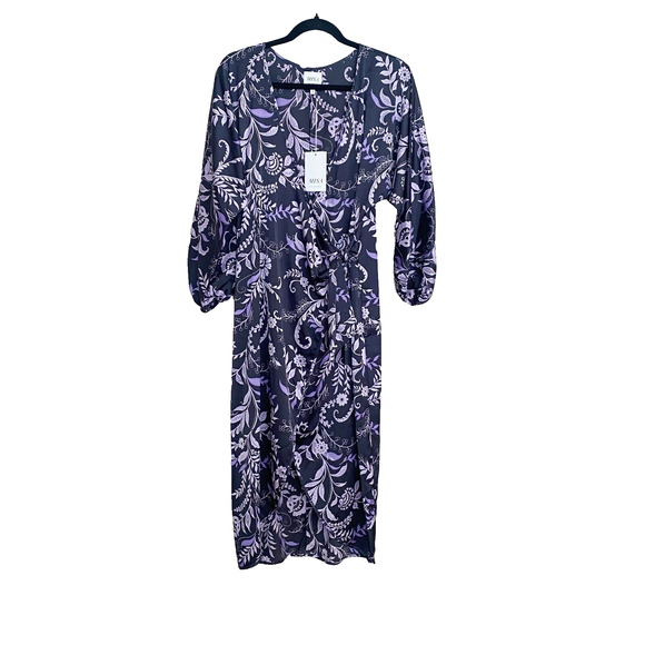 NWT Misa Los Angeles Women's Sylvia Floral Wrap Midi Dress Sz Small Indigo Vines - Picture 3 of 9